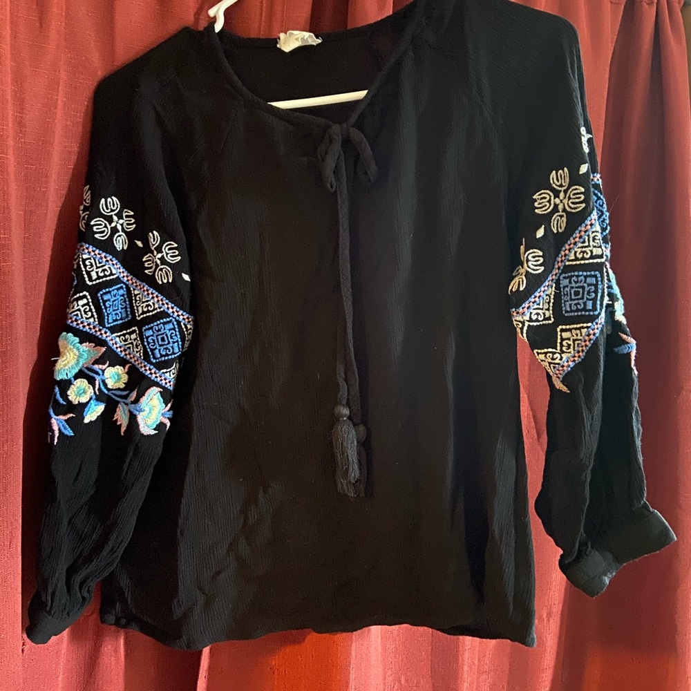 Black Blouse with Lace Detail
